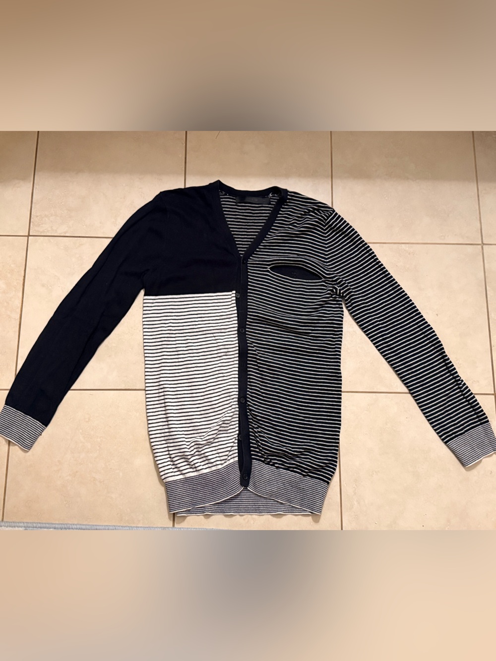 Topman Two-Tone Striped Button Cardigan in Navy and White